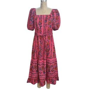 NEW Printfresh Pink Floral Collins Dress Size XS Organic Cotton Pockets Belted